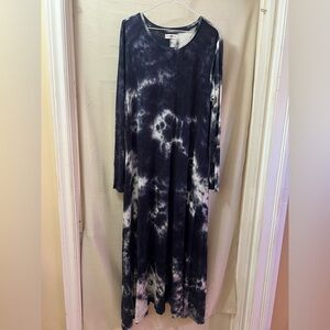 NATURAL LIFE Black Grey and White Tie-Dye Long Sleeve Dress Size XL Bohemian